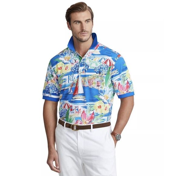 Polo Ralph Lauren Men's *RARE* 4XLT Riviera-Print‎ Mesh Polo Shirt - Picture 1 of 8